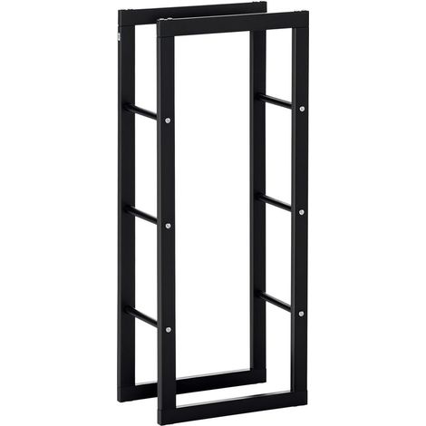 Range bûches Etagère porte bois de cheminée porte-bûches intérieur et extérieur charge max. 100 Kg dim. 40L x 25l x 100H cm métal noir (1/5)
