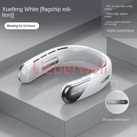 Mini ventilateur tour de cou portable 10 000 mAh, silencieux, rechargeable par USB, 3 vitesses, silencieux, électrique, blanc (1/5)