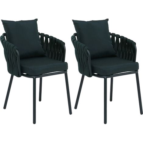 Set di 2 sedie da giardino in alluminio e corda intrecciata con cuscini verdi idrorepellenti 040008731