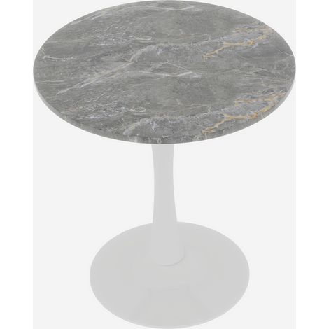 Table basse blanche de 27.6-inch, table à manger de style moderne du milieu du siècle, pour 2 à 4 personnes, avec plateau rond en marbre à finition veinée gris foncé, idéale pour divers espaces. (1/5)