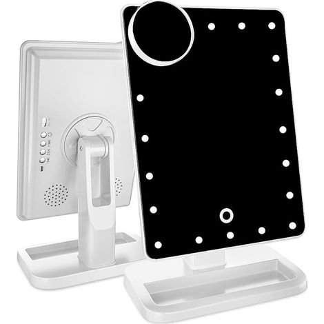 Miroir De Maquillage Avec Lumieres Led - 10x Grossissant - Commande Tactile - Haut-Parleur Bluetooth - Eclairage Regeglable - Rechargeable - 1 Unite