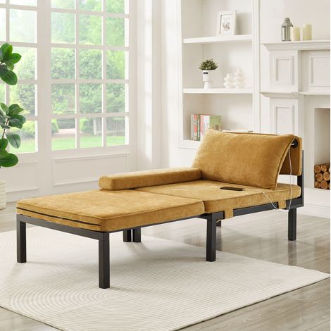 Poltrona letto pieghevole 2 in 1 con porta USB e Type-C, velluto giallo (1/5)