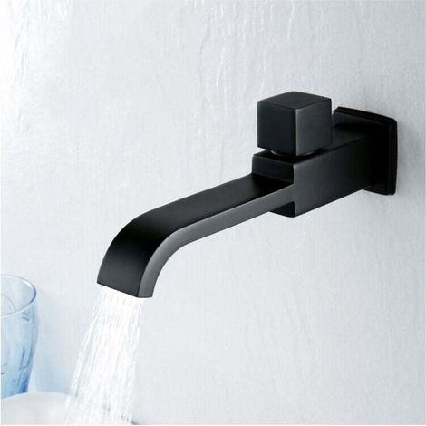 Single Cold Water Tap Wall Mounted Matte Black Basin Faucet Brass Sink Tap with G1/2 Thread MUMU Bathroom Accessories (1/4)