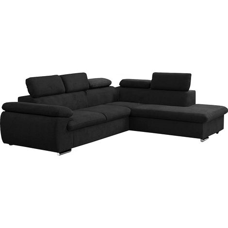 Divano letto angolare con contenitore in tessuto Nero - Angolo a destra - FABIEN