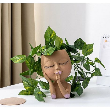 2PCS Face Planter Pots - Head Planter, Succulent Planters, Indoor & Outdoor Plant Garden Decoration - White, Brown (1/5)