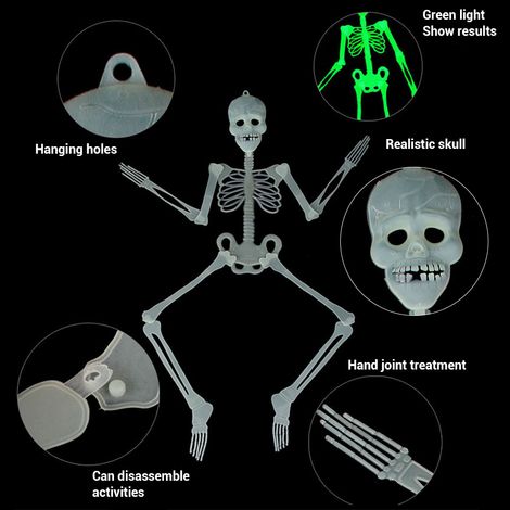 90 cm großes, leuchtendes Halloween-Skelett mit flexiblen Gelenken – ideal zum Aufhängen im Freien und für gruselige Dekorationen (1/5)