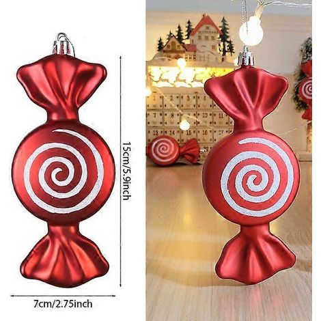 1 boule de Noël suspendue, rouge et blanche, en forme de canne à sucre, pour décoration de sapin de Noël, fête à la maison, Noël et Nouvel An. (1/5)