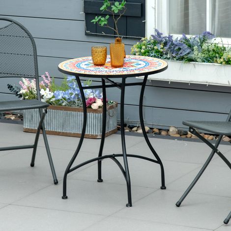 Table de jardin ronde Ø60x71 cm en métal et céramique, multicolore, stable pour terrasse – MEUBLIV (1/5)