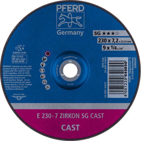 PFERD TOOLS Schruppscheibe E 230x7,2x22,23 mm ZIRKON Speziallinie SG CAST für Guss 10 Stk
