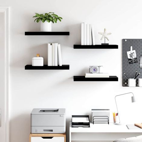 vidaXL Floating Wall Shelves 4 pcs High Gloss Black 50x23.5x3.8 cm MDF (1/5)