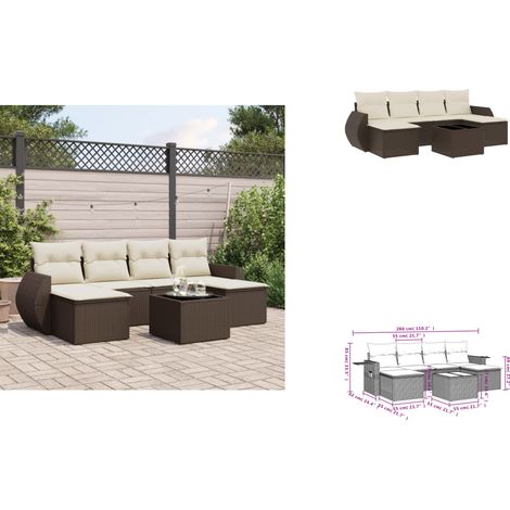 7-tlg. Garten-Sofagarnitur mit Kissen Braun Poly Rattan - Garten Sofagarnitur - Garten Sofagarnituren - Outdoor Sofagarnitur - Sofagarnitur Terrasse