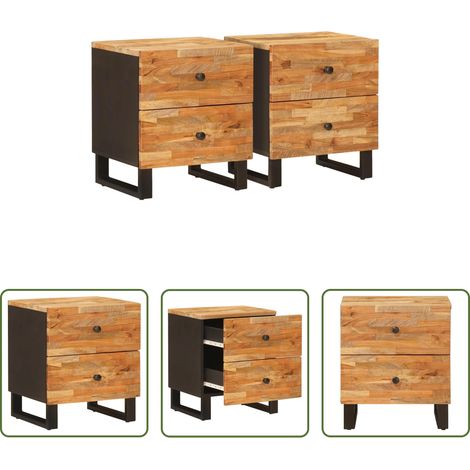 vidaXL Rangement - Cabinet de chevet avec tiroir 2 pcs Marron 40 x 33 x 46 cm (1/5)