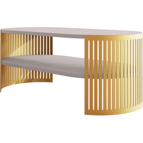 Mesa de centro Civer IV, Dorado + Cachemira, 40x50x100cm, Diámetro: 0, Aglomerado laminado, Ovalada