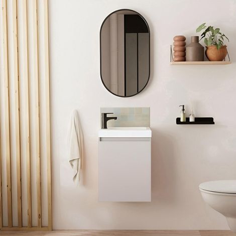 Mobile bagno LISA + specchio ovale + rubinetto nero (1/5)