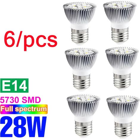 Lampes de croissance pour plantes Ampoule LED de croissance pour plantes (E27 28W, lot de 6 - 85-265 nm) - Spectre complet - Lampe horticole pour serres et cultures hydroponiques.