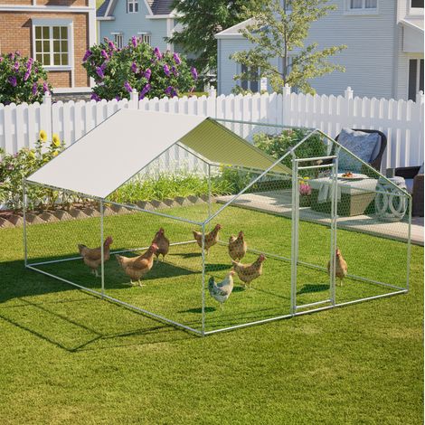Enclos extérieur pour poules 400x303x200 cm en acier galvanisé gris, facile à monter FloraGrace (1/5)