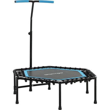 Trampoline de fitness 114 cm, cordes élastiques, poignée réglable 3 positions, trampoline d\'exercice silencieux, bleu (1/5)