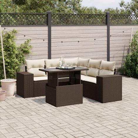 Set sofás de jardín 6 piezas y cojines ratán sintético marrón vidaXL (1/5)