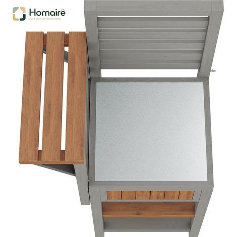 HOMAIRE Gartenschrank Holz Outdoor wetterfest avec grande surface de travail en acier inoxydable, double plateau de rangement, station de grill et rangement supplémentaire (1/5)