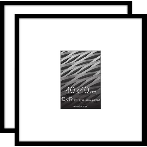 Cadre 40x40 cm Noir - Cadre Photo 13x19 cm avec Passe-Partout ou 40x40 cm sans Passe-Partout - Plexi Poli - Suspension Verticale ou Horizontale - Lot de 2 (1/5)