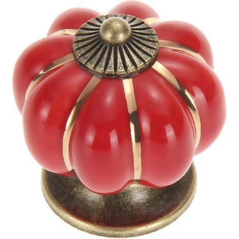 Red Pumpkin handle knob cabinet furniture handle furniture knobs door ceramic porcelain flower furni (1/4)