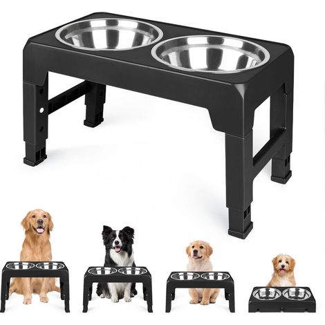 Porte Gamelle Chien Pliable, Gamelle pour Animaux de Compagnie, 2 x1700ML, Bol en Acier Inoxydable, Réglable à 3 Hauteurs, gamelle Chien surelevee, pour Chiens de Différentes Tailles, Noir (1/5)