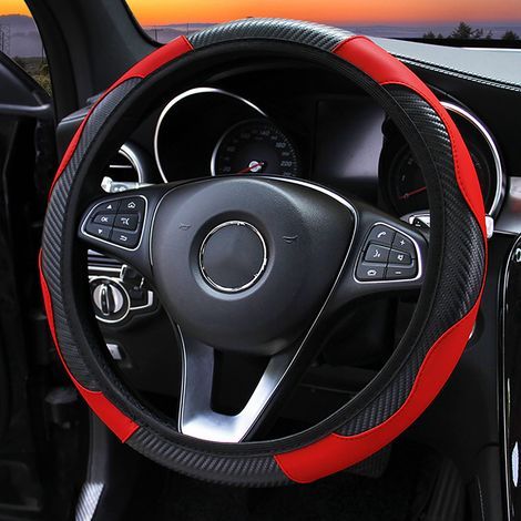 Fabater Microfibre Fiable -PU Leader du Volant du Volant pour la Voiture, l'usure et Le Décoratif, pour Toutes Les Saisons, 38 Cm (Noir Rouge). (1/4)