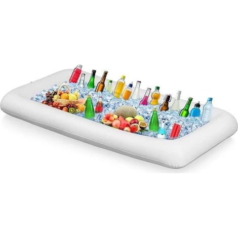 Porte-gobelet flottant gonflable. Bar de piscine. Idéal pour les fêtes d'été au bord de la piscine. Bar à glace rectangulaire 130 x 62 x 12 cm. Blanc (1/5)
