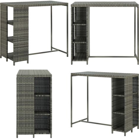 Bartisch mit Regal Grau 120x60x110 cm Poly Rattan - Bartisch - Esstisch - Bistrotisch - Outdoor Tisch - Wohnzimmer Dekoration - Home & Living (1/5)
