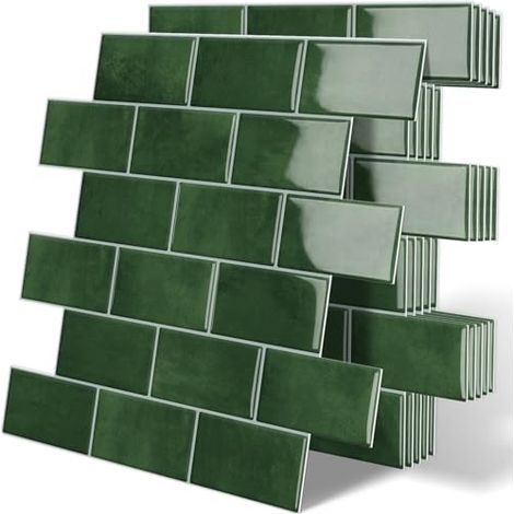 Carreaux adhésifs épais, carreaux muraux auto-adhésifs, crédence de cuisine style métro, vert, 10 feuilles (1/5)