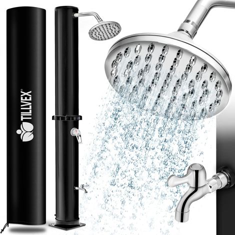 tillvex Solardusche 20L Schwarz inklusive Schutzhaube Gartendusche Pooldusche Camping Pool Solar Außen Dusche Regendusche