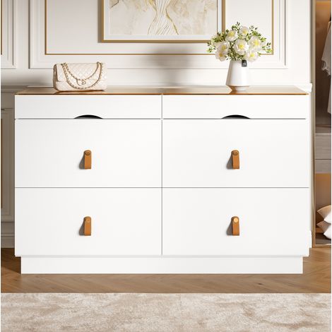 Cómoda joyero 120x40x78 cm de madera y vidrio blanca, 6 cajones para dormitorio – MEUBLIV (1/5)