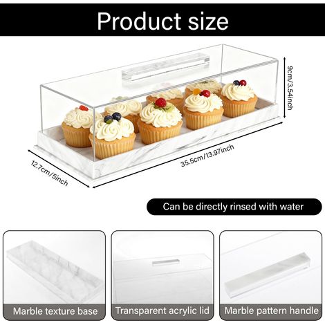 Vitrine de Pâtisserie de Boulangerie, Plateau à Desserts Plateau de Service Multifonctionnel à Gâteau en Acrylique avec Couvercle, pour Cupcakes, Desserts, Boulangerie (35.5×12.7×9 cm) (1/5)