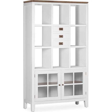 Bibliothèque provençale bois massif de mindi blanc et marron Kirest 110cm (1/5)