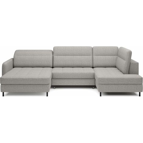 Canapé d'angle convertible BERTHO 306 cm gris clair – Angle gauche avec coffre (1/5)