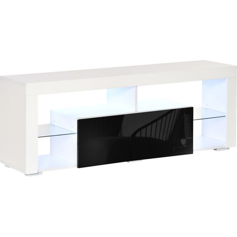 Mueble para TV de 55'' Mesa para TV de salón con luz LED de 6 colores 140x35x52 cm Blanco (1/5)