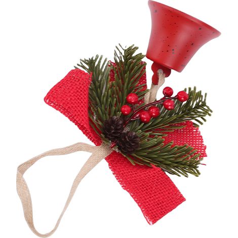 Weihnachtsglocke als Hängedekoration, Vintage-Weihnachtsglocke mit Schleife, Tannenzapfen, roten Beeren für Zuhause (1/5)