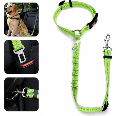 Ceinture Securite Chien Voiture Nylon Elastique Reflexe Vert Fluo 56 a 69 cm (1/5)