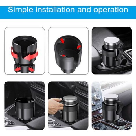 Porte-Gobelet Voiture - Adaptateur Universel Pour Tasses Et Bouteilles - Base Rotative Réglable - Jusqu À 96 Mm De Diamètre - Noir - 1 Pièce (1/5)
