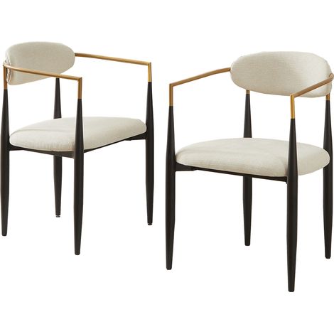CAIziChaise rembourrée beige avec cadre métallique accent noir et or, lot de 2 (1/5)
