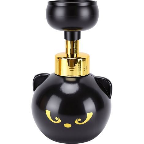 Distributeur de savon chat mignon, bouteille à pompe moussante, large ouverture, rechargeable, facile à nettoyer, décor de salle de bains et de cuisine, noir (1/5)