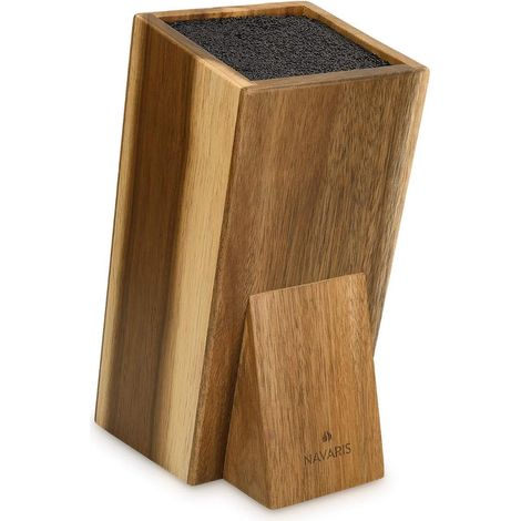Bloc Porte-Couteaux - 1 Unité - Acacia Naturel - Tiges Plastique Universelles - Rangement Cuisine Sécurisé - 25 x 15 x 10,5 cm (1/5)