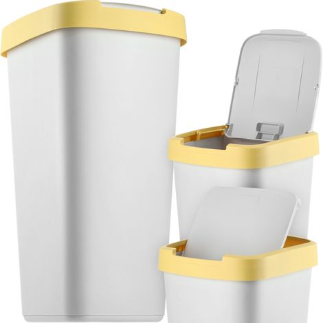 KADAX Poubelle de 25 l, avec couvercle basculant, pour tri sélectif, en plastique, robuste, gris/jaune (1/5)