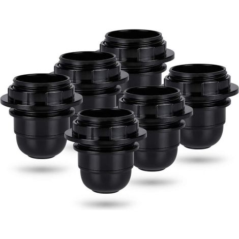 Schwarze E27-Schraubfassung - 6x E27-Lampenfassung mit Kunststoffring - E27-Lampenfassung - E27-Lampenfassungshalter für Decken- und Hängelampe - E27-Lampenfassung