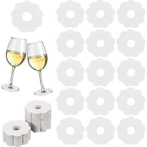 150 marque-verres à vin en papier de 7 cm (2,8 pouces) à motif floral vierge, étiquettes nominatives pour verres à pied, couleur bois/blanc, jetables, à personnaliser. (1/5)