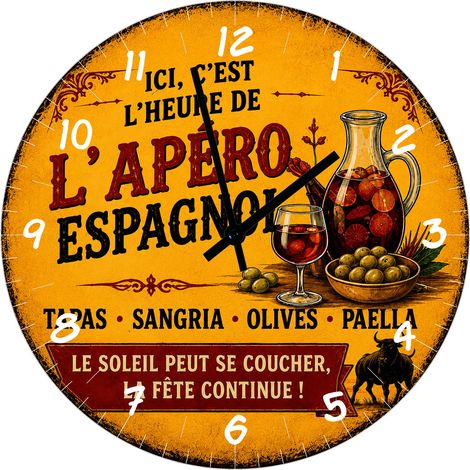 Horloge murale verre 29 cm Apéro espagnol décoration cuisine (1/2)