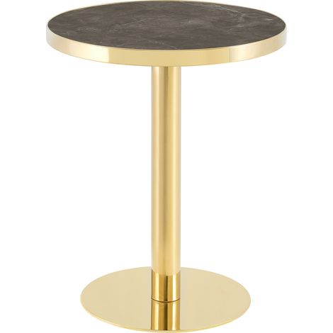 ELVMI Runder Beistelltisch mit UV-Platte in Marmoroptik und goldenem Edelstahlgestell für das Wohnzimmer (1/5)