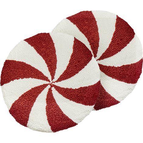 Conjunto de 2 cojines redondos de tela bordada rojo y blanco 40 cm Swirl Candy
