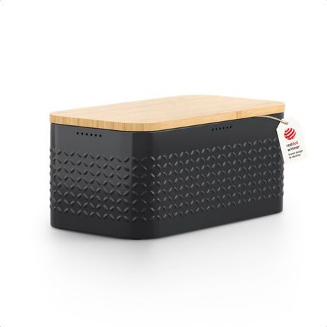Broodtrommel Glæde - Bambusdeckel als Schneidebrett verwendbar - 34,5 x 18,5 x 15,8 cm (Carbon Black) (1/5)