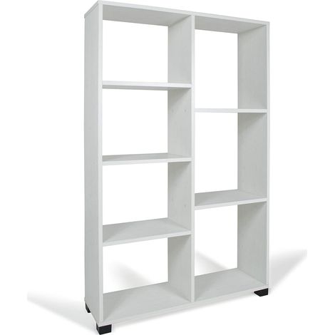 Bibliothèque asymétrique avec 7 étagères, Étagère pour livres et documents, Bibliothèque de rangement de bureau, 90x24xh99 cm, couleur chêne blanchi (1/5)